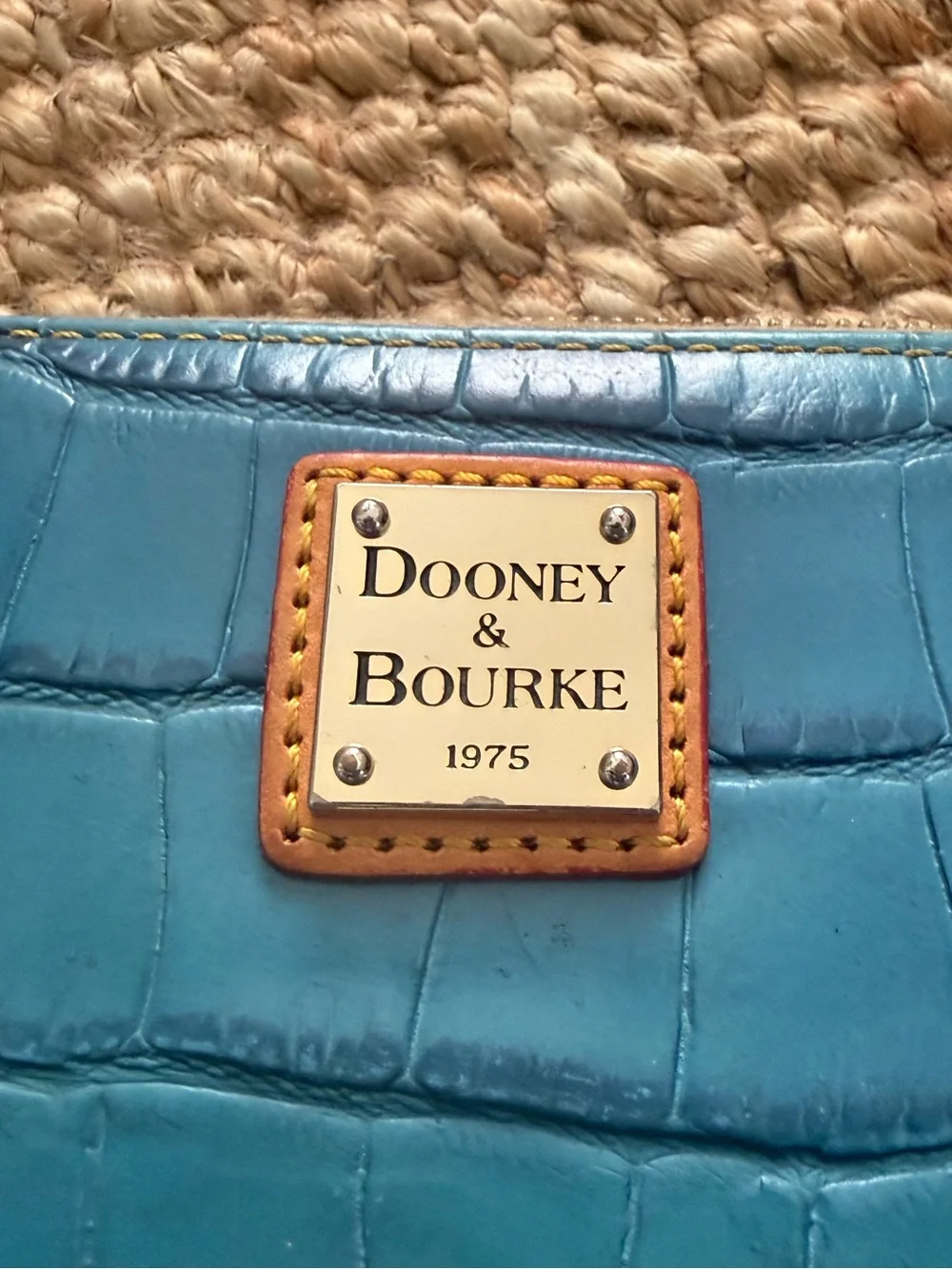 Dooney & Bourke Blue Croc Embossed Leather Zip Around Wallet